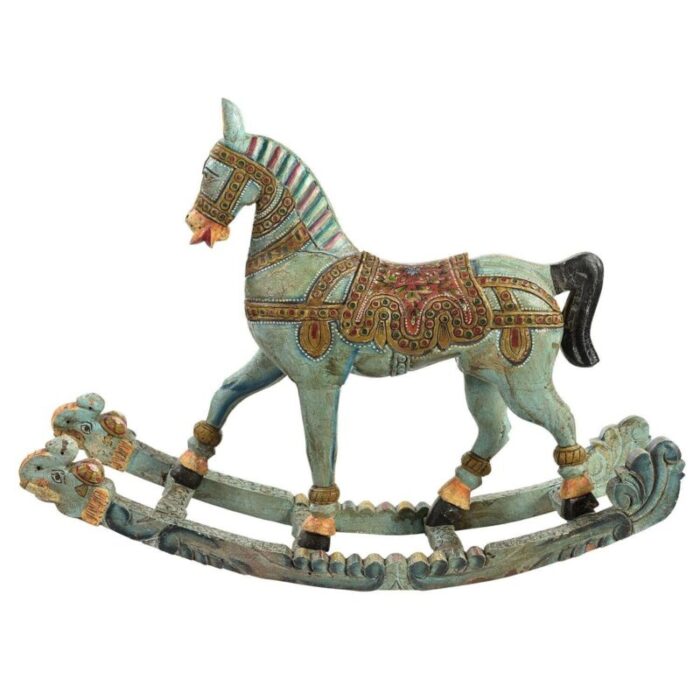 vintage hand carved wooden artistically painted royal rocking horse sculpture 7376