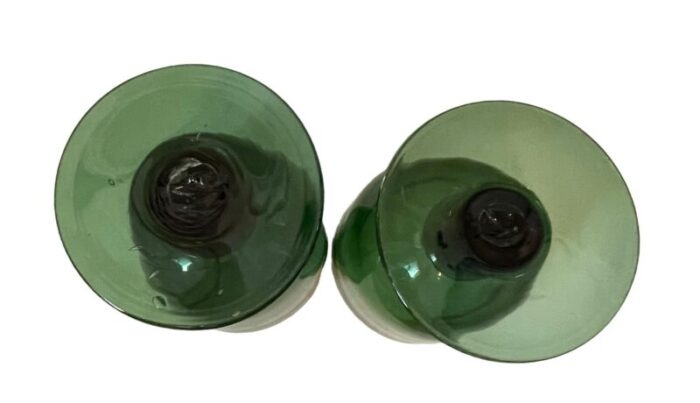 vintage handblown emerald green glass hurricane candleholders set of 2 3252