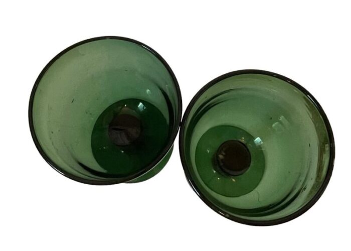 vintage handblown emerald green glass hurricane candleholders set of 2 4914