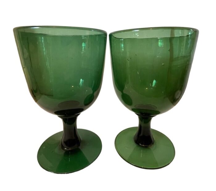 vintage handblown emerald green glass hurricane candleholders set of 2 5048