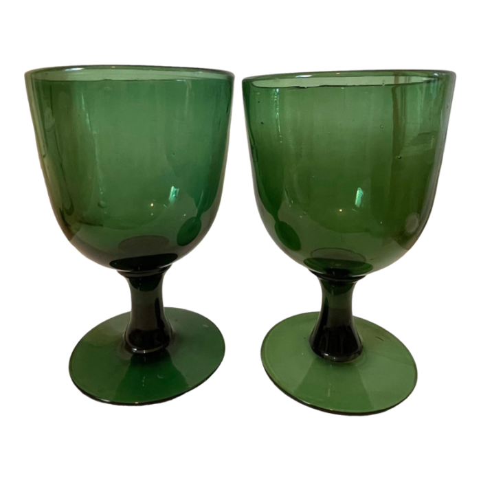 vintage handblown emerald green glass hurricane candleholders set of 2 6163