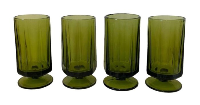 vintage indiana glass colony nouveau footed ice tea avacado green set of 8 7859