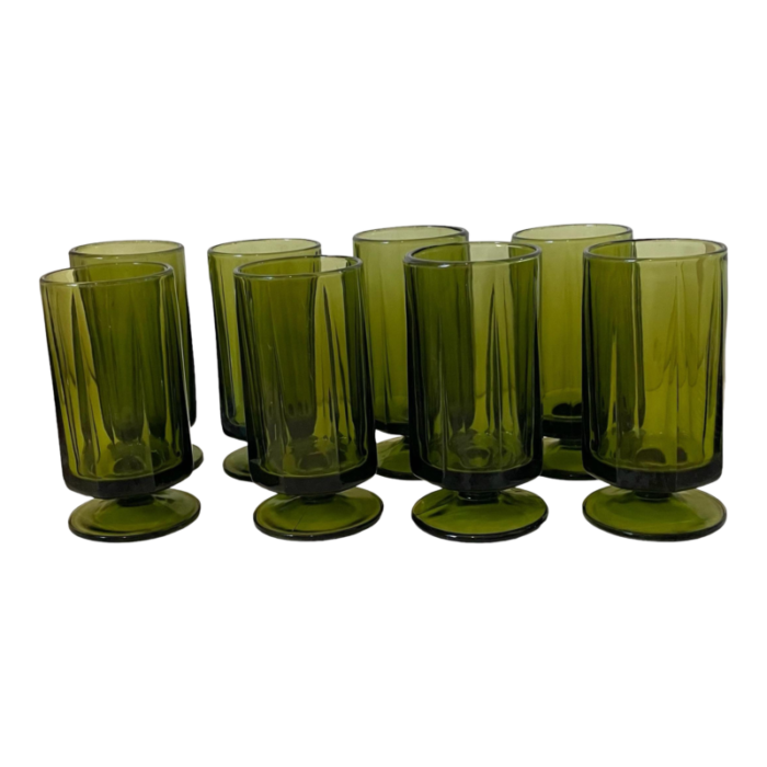 vintage indiana glass colony nouveau footed ice tea avacado green set of 8 7968