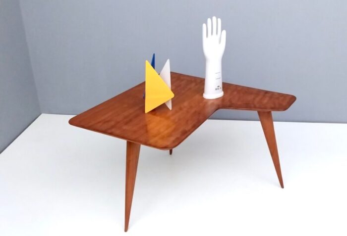 vintage irregular shaped wooden veneer coffee table attributed to gio ponti italy 1950s 4267