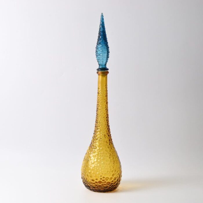 vintage italian amber and blue glass genie bottle 1950s 1