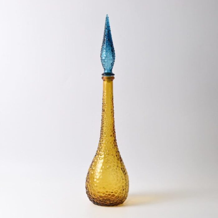 vintage italian amber and blue glass genie bottle 1950s 2