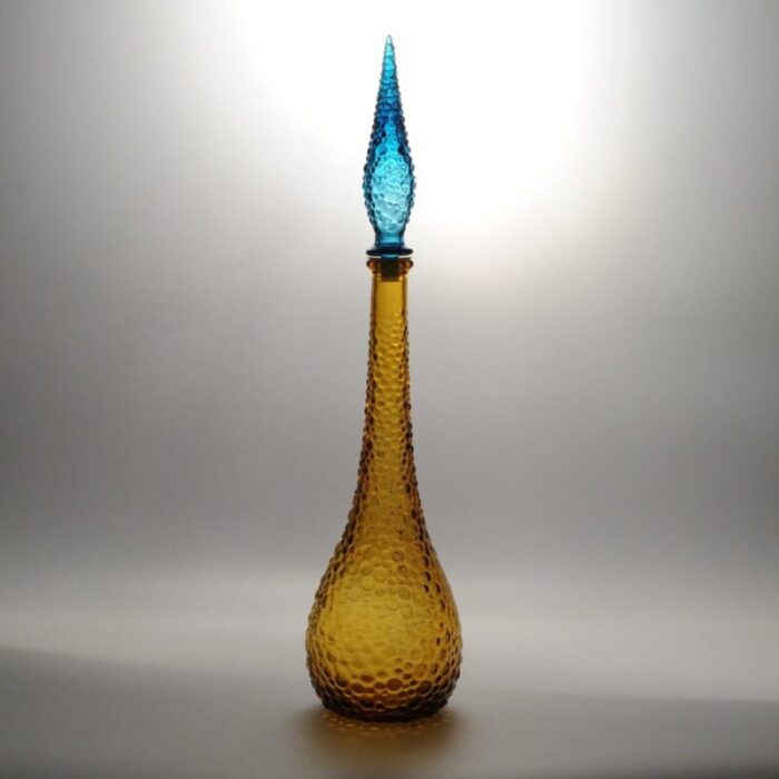 vintage italian amber and blue glass genie bottle 1950s 4