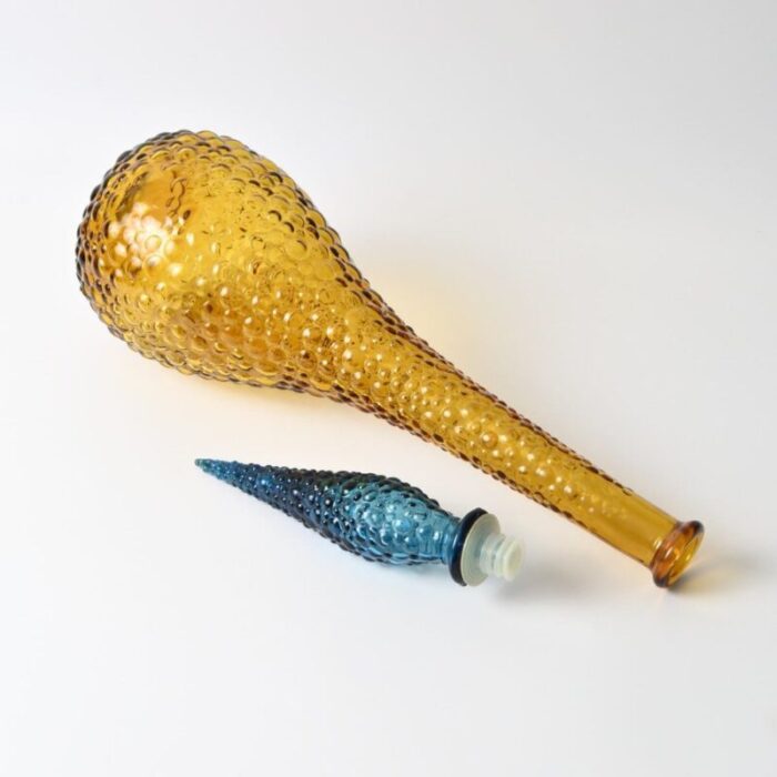 vintage italian amber and blue glass genie bottle 1950s 6