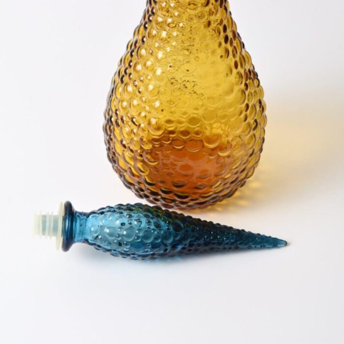 vintage italian amber and blue glass genie bottle 1950s 8