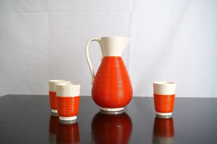 vintage italian ceramic water pitcher and glasses set from rometti 1930s set of 4 1