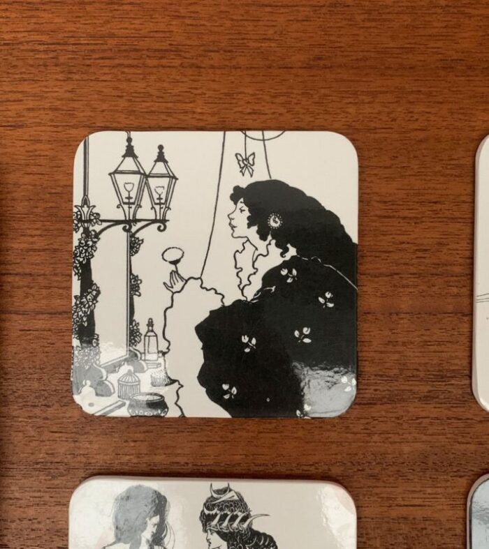 vintage italian plastic tray coasters with aubrey vincent beardsley designs from mebel set of 7 8