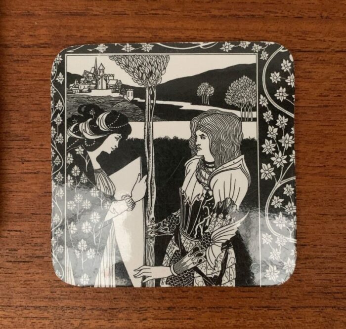 vintage italian plastic tray coasters with aubrey vincent beardsley designs from mebel set of 7 9