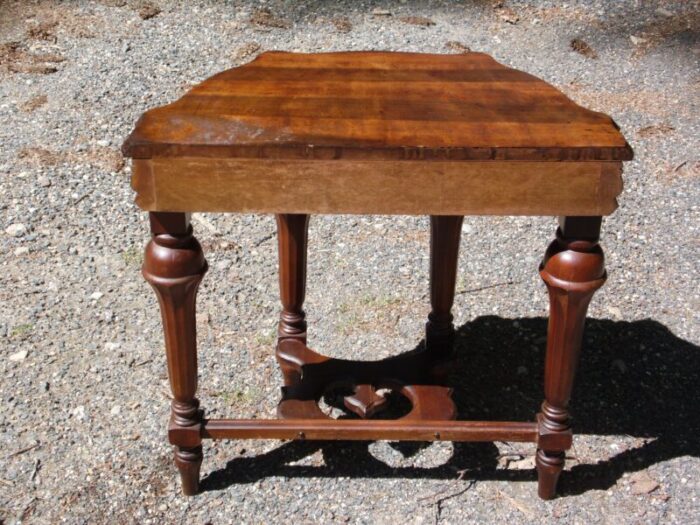 vintage jacobean spanish revival style solid walnut entry table demilune table 1719