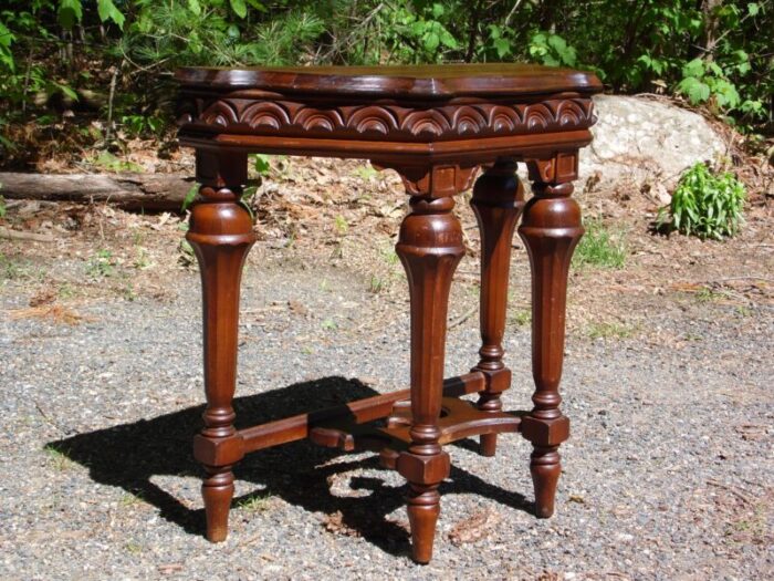 vintage jacobean spanish revival style solid walnut entry table demilune table 2804