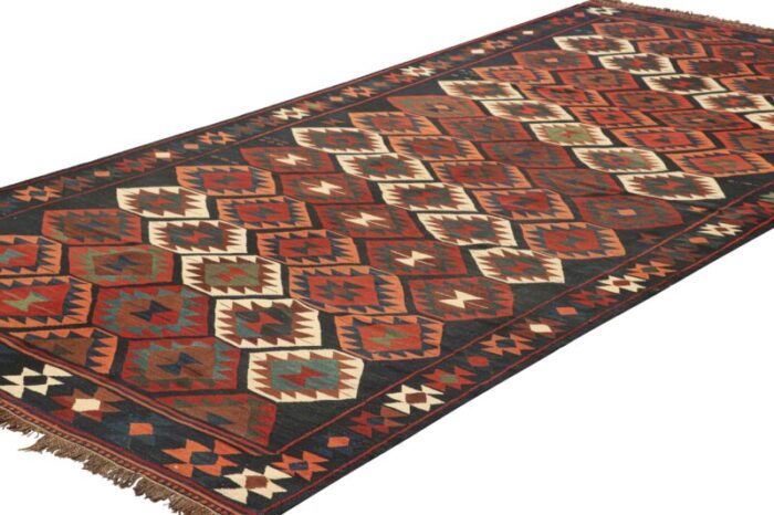 vintage kilim in dark blue with geometric patterns from rug and kilim 0984