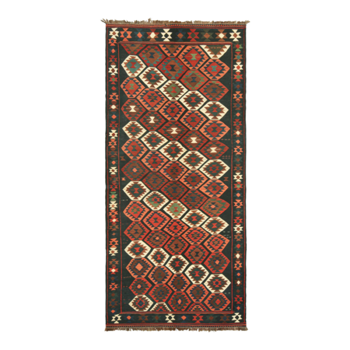 vintage kilim in dark blue with geometric patterns from rug and kilim 2616