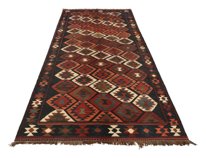 vintage kilim in dark blue with geometric patterns from rug and kilim 3646