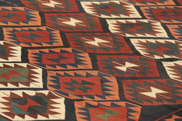 vintage kilim in dark blue with geometric patterns from rug and kilim 6532