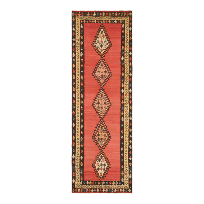 vintage kilim runner in red open field with medallions from rug and kilim 0127