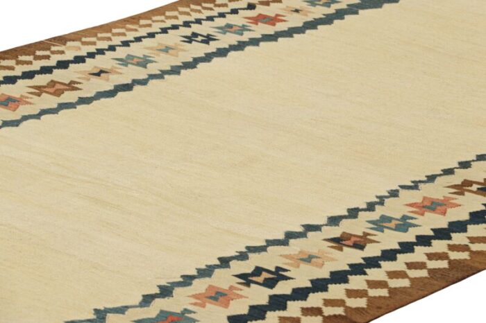 vintage kilim with beige open field and geometric borders from rug and kilim 0821