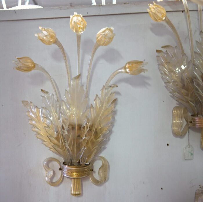 vintage lamps in murano glass with gold leaf 1930s set of 2 2914