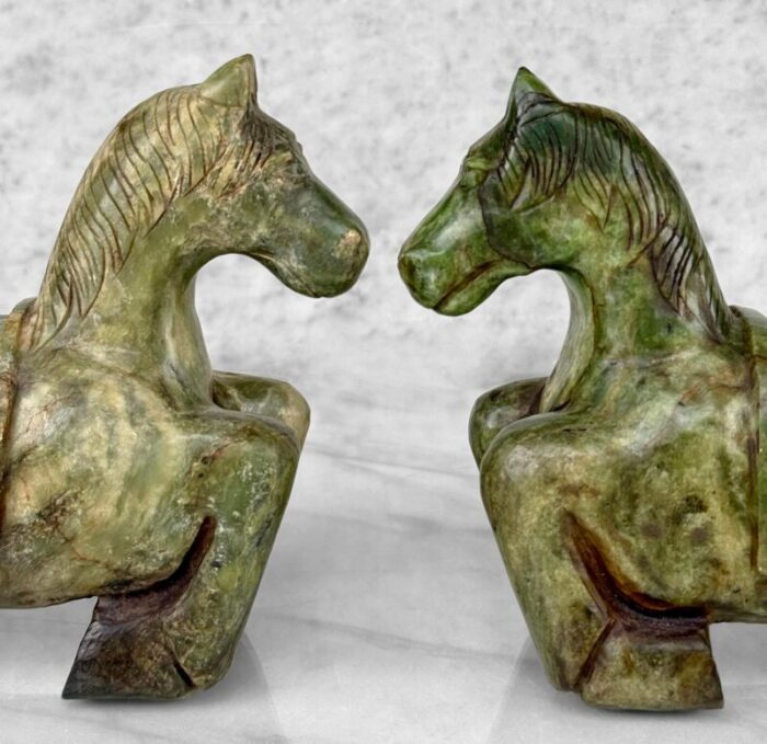 vintage large chinese jade carved tang horse sculpture a pair 2338