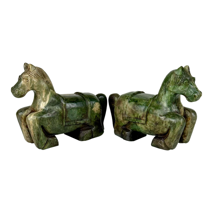 vintage large chinese jade carved tang horse sculpture a pair 4545