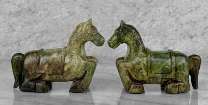 vintage large chinese jade carved tang horse sculpture a pair 4820