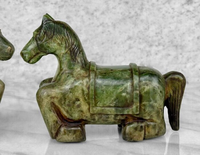 vintage large chinese jade carved tang horse sculpture a pair 7434