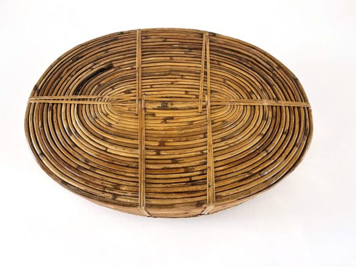 vintage large crespi style rattan basket with brass trim 9889