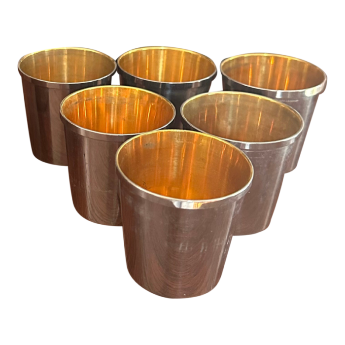 vintage leather and silver plate nesting travel cups with leather case 7 pieces 3109