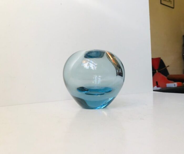 vintage light blue ball vase by per luetken for holmegaard 1960s 1