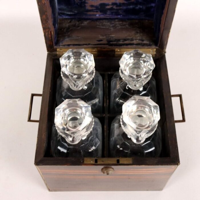 vintage liquor box with glass decanters early 19th century set of 5 3