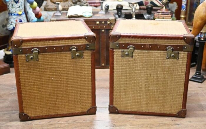 vintage luggage trunks reed steamer case table 1950s set of 2 1