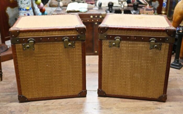 vintage luggage trunks reed steamer case table 1950s set of 2 2