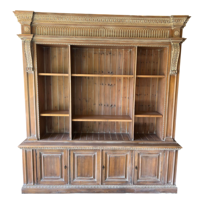 vintage made in italy custom made washed pine library shelving storage cupboard 2935