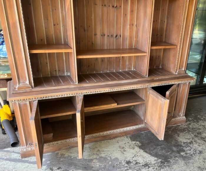 vintage made in italy custom made washed pine library shelving storage cupboard 8123