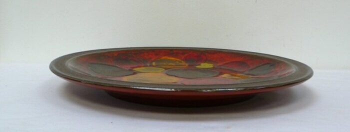 vintage mid century german urania ceramano ceramic wall plate in red orange 1960s 4