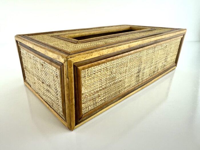 vintage mid century rattan tissue box cover 6352