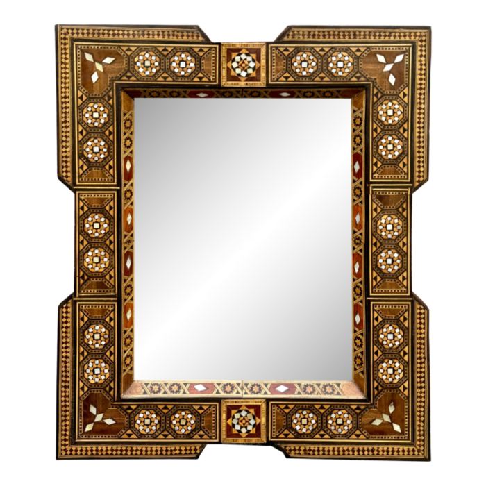 vintage mosaic wood inlaid woth touch of mother of pearl mirror frame 8109