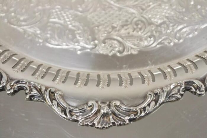 vintage oneida ltd ascot victorian style silver plated round platter tray 3208