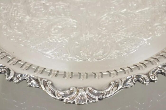 vintage oneida ltd ascot victorian style silver plated round platter tray 4811