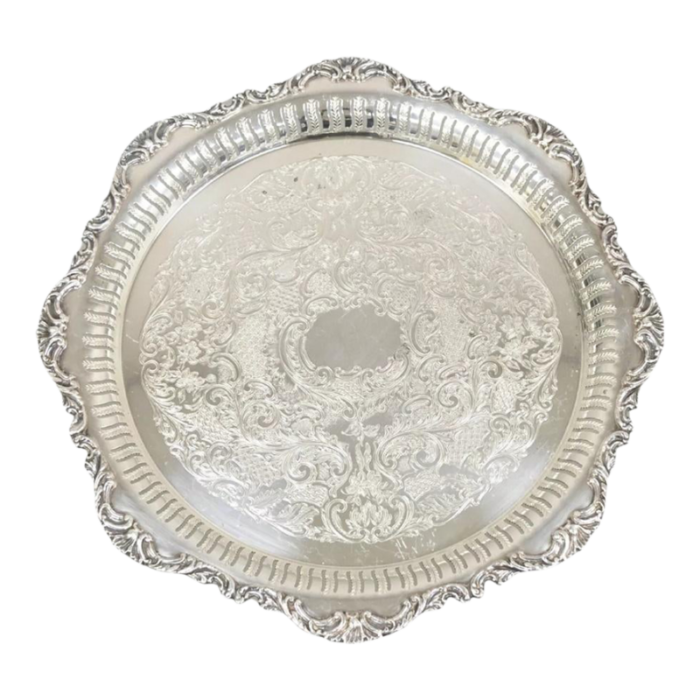 vintage oneida ltd ascot victorian style silver plated round platter tray 5548