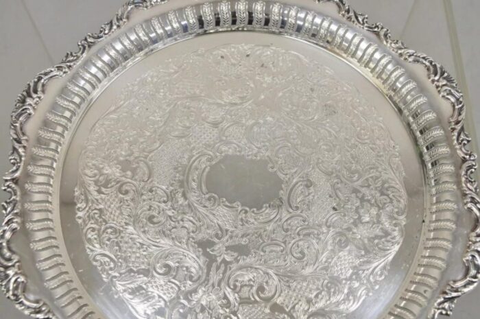 vintage oneida ltd ascot victorian style silver plated round platter tray 5659