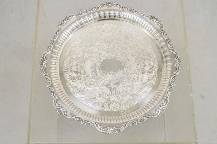 vintage oneida ltd ascot victorian style silver plated round platter tray 5941