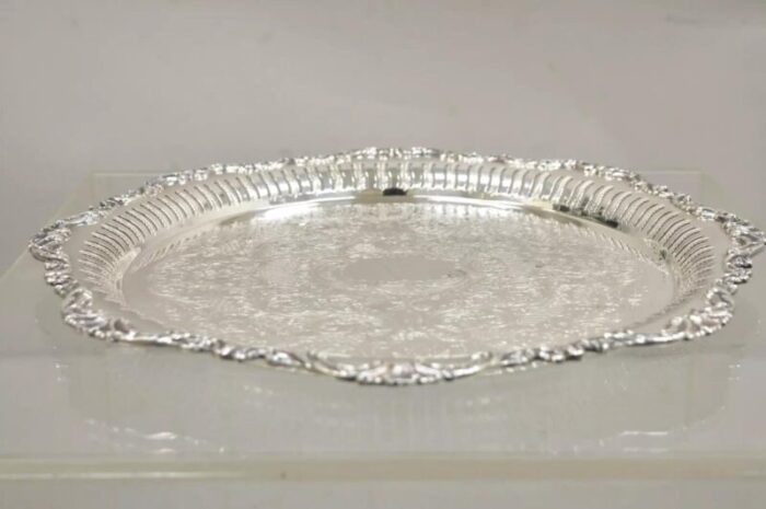 vintage oneida ltd ascot victorian style silver plated round platter tray 6012