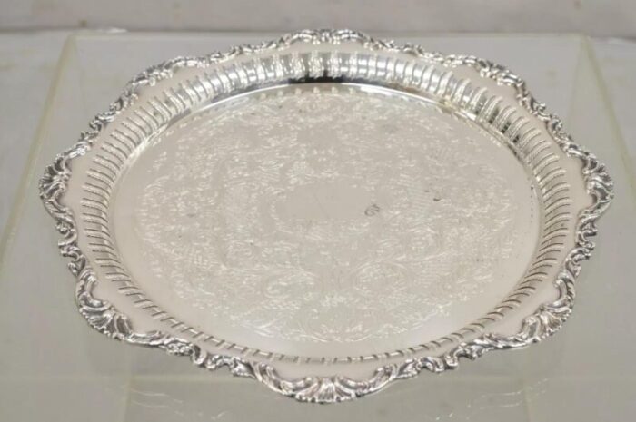 vintage oneida ltd ascot victorian style silver plated round platter tray 7295