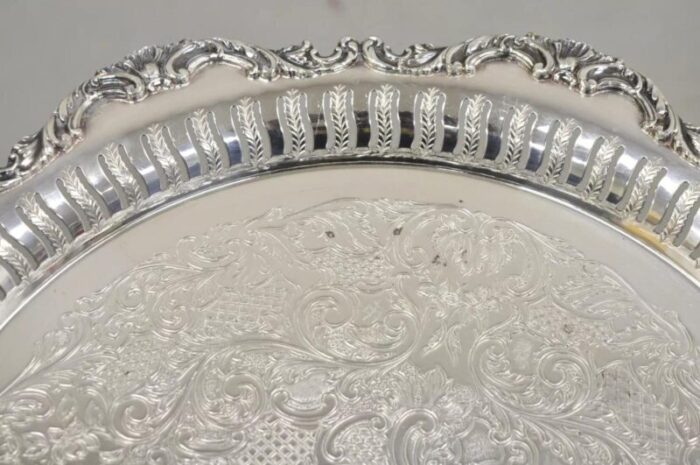 vintage oneida ltd ascot victorian style silver plated round platter tray 8554