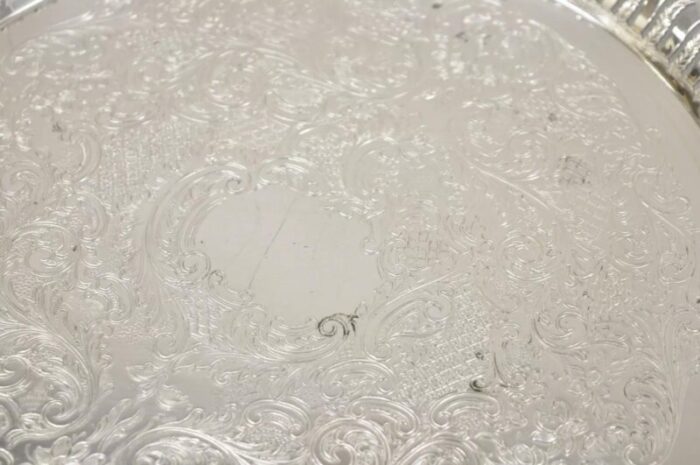 vintage oneida ltd ascot victorian style silver plated round platter tray 8670