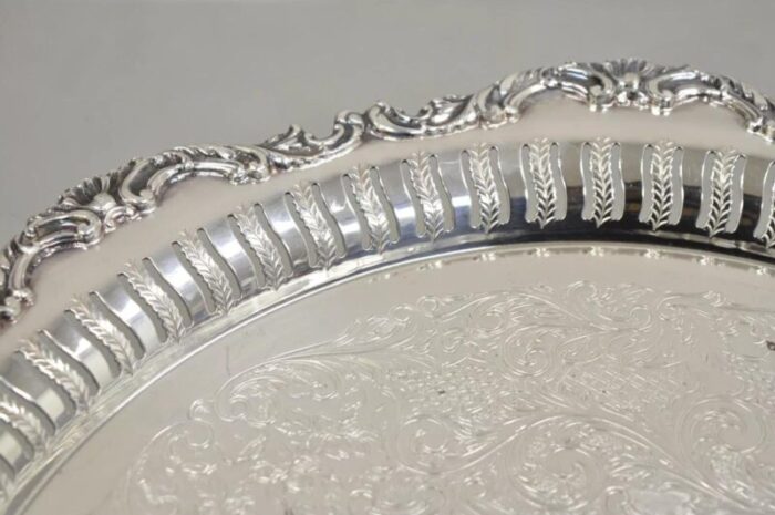 vintage oneida ltd ascot victorian style silver plated round platter tray 9950